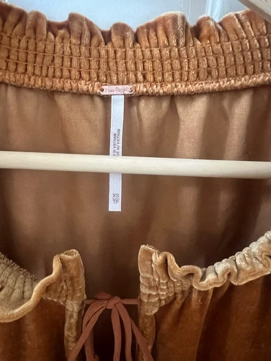 Free People Velvet Puff-Sleeve Top in Rust Brown - Picture 3 of 3